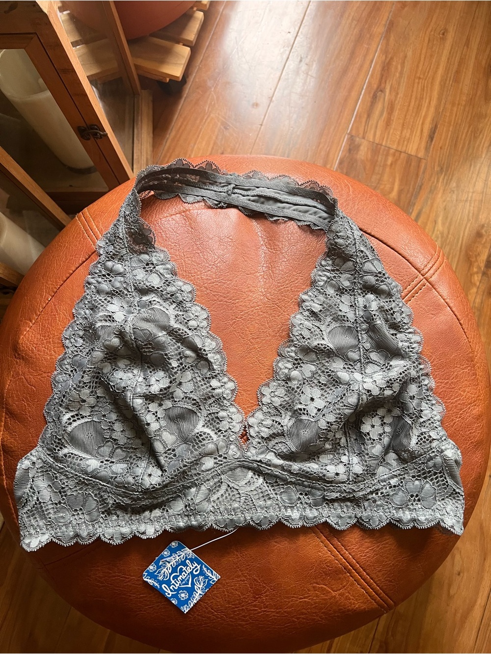 Free People halter lace bralette dark gray Large
